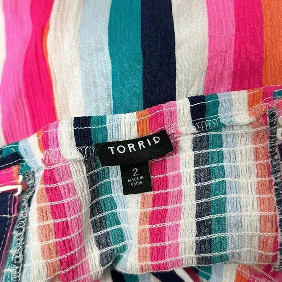 Torrid Midi Gauze Strapless Dress Multicolor Stripes Rayon Plus Size 2X - Picture 9 of 10